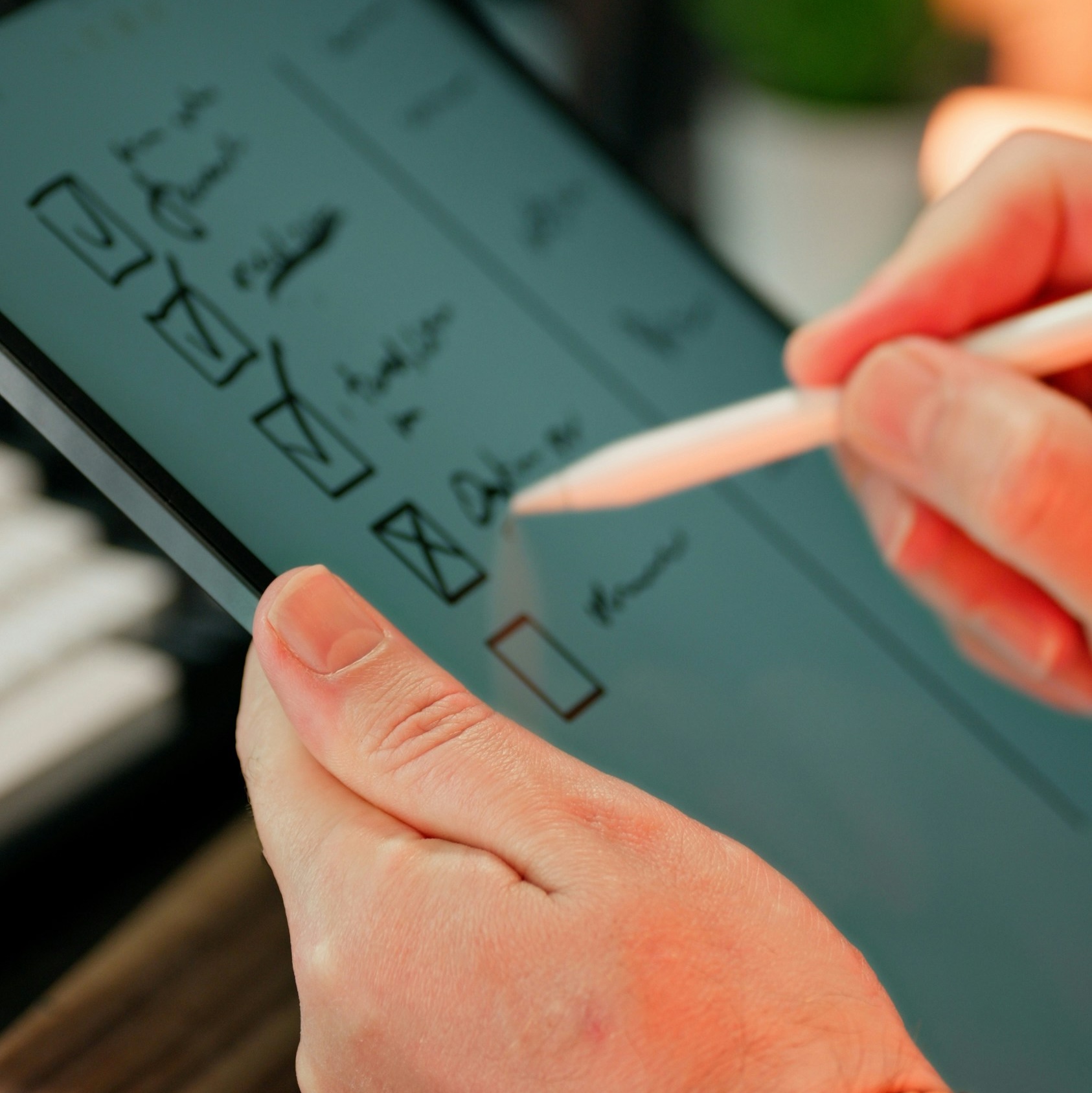 Person using tablet with checklist